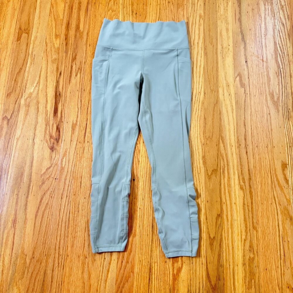 ATHLETA Salutation Green Yoga Pant Stash Pocket II Cinch 7/8 Womens Size Small